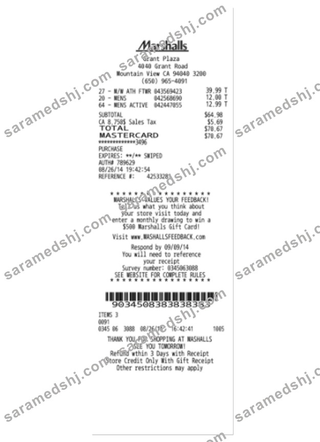 MARSHALLS payment receipt